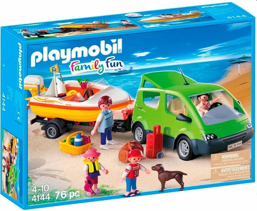 PLAYMOBIL CAMIONNETTE FAMILIALE AVEC BATEAU ET REMORQUE
