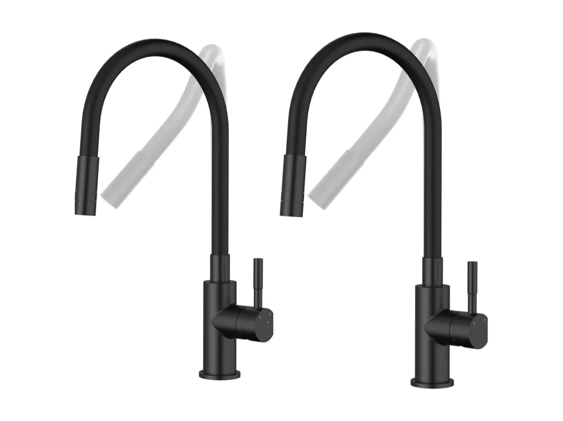 2PCS Robinet Cuisine Flexible Robinet avec 2 Types de Jets, Mitigeur Cuisine Rabattable, Flexible Mitigeur Evier avec Eau Chaude et Froide (Noir)