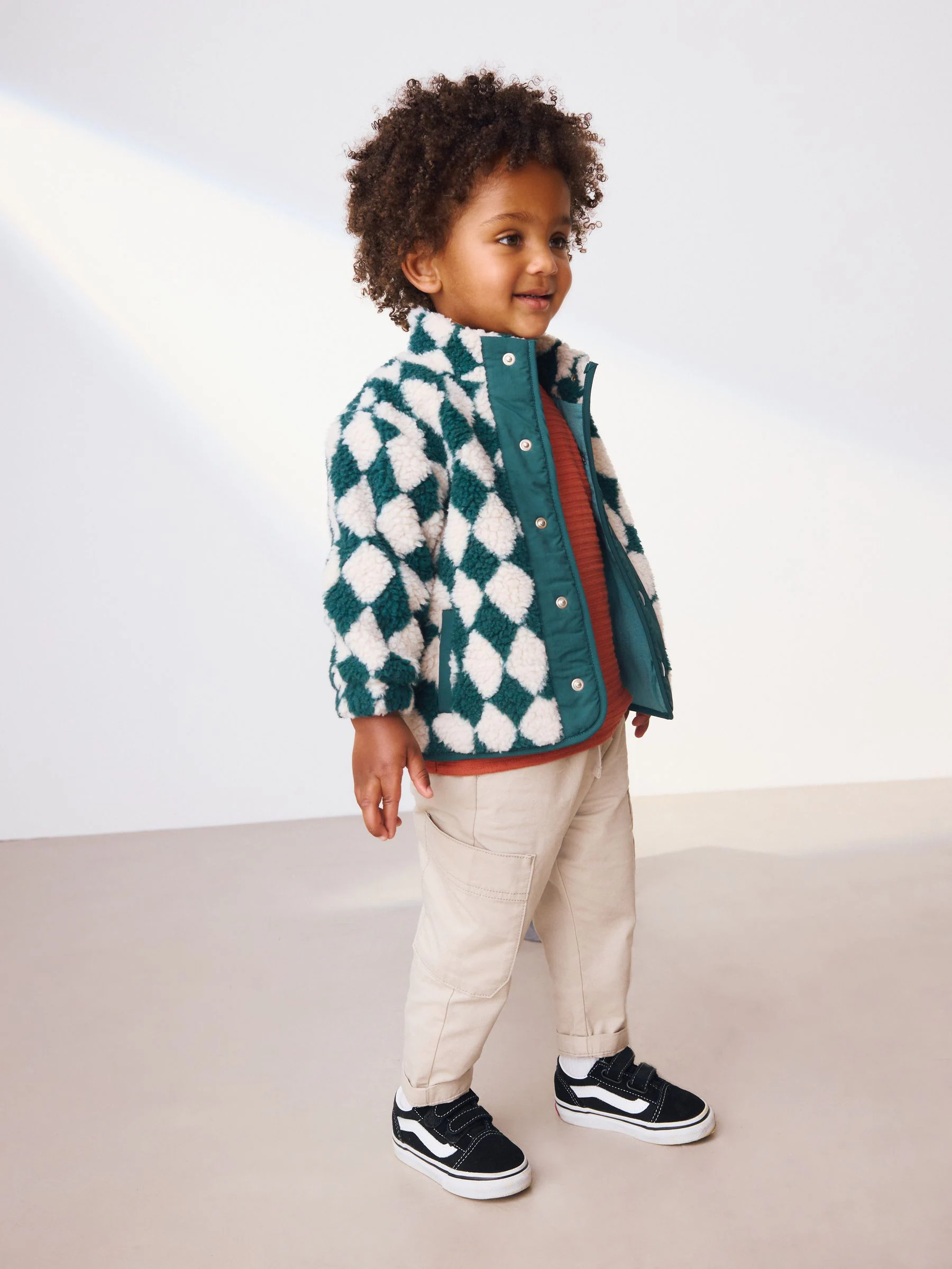 Groen/wit Harlequin - Fleece met patroon en ritssluiting (3mnd-7jr)