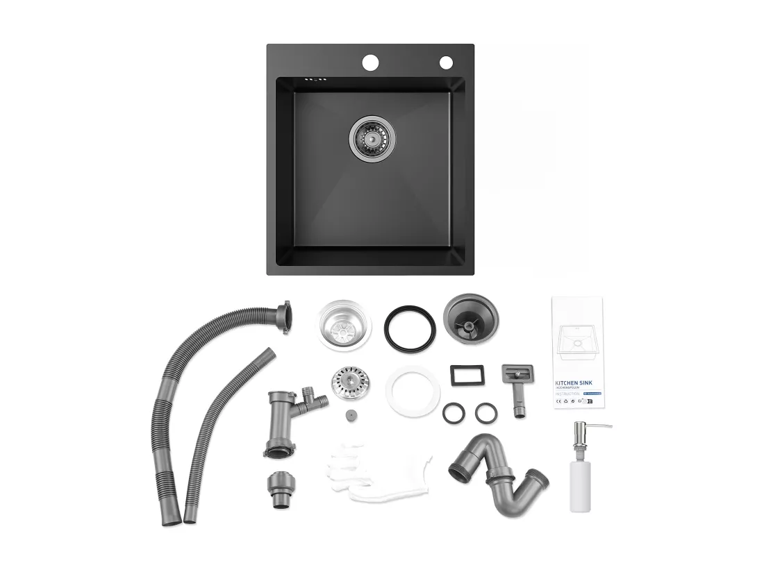 Évier Cuisine 1 Bac Gris Noir,44*49*20 CM,Lavabo Cuisine avec Distributeur Savon,Inox,Évier encastré/à Poser Évier avec Trou Montage pour Robinet