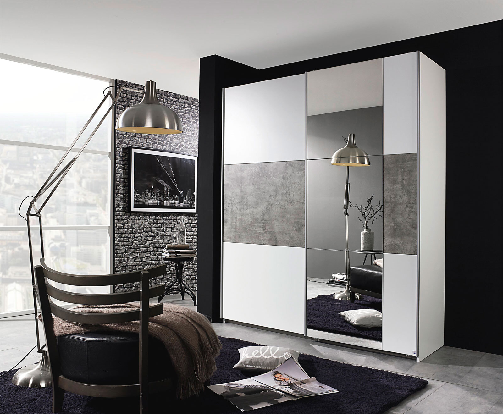Kleiderschrank PRENZLAU 175 x 210 cm Alpinweiß/Steingrau