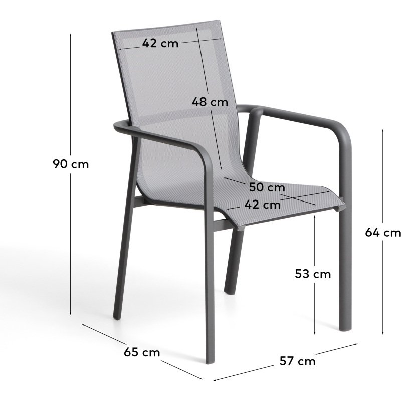 Chaise empilable d’extérieur Canea en textilène gris et aluminium graphite