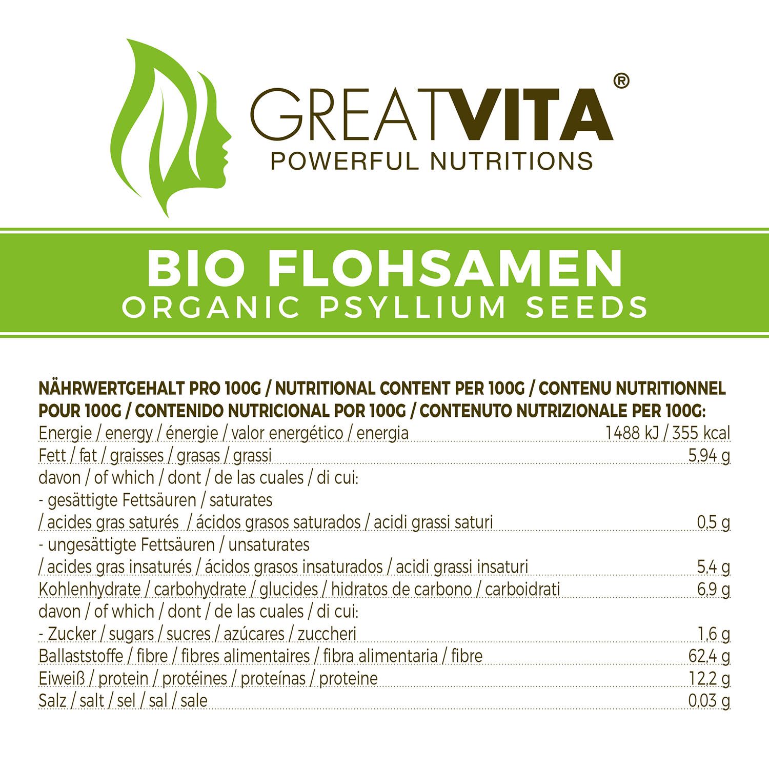 GreatVita ganze Bio Flohsamen 99% rein