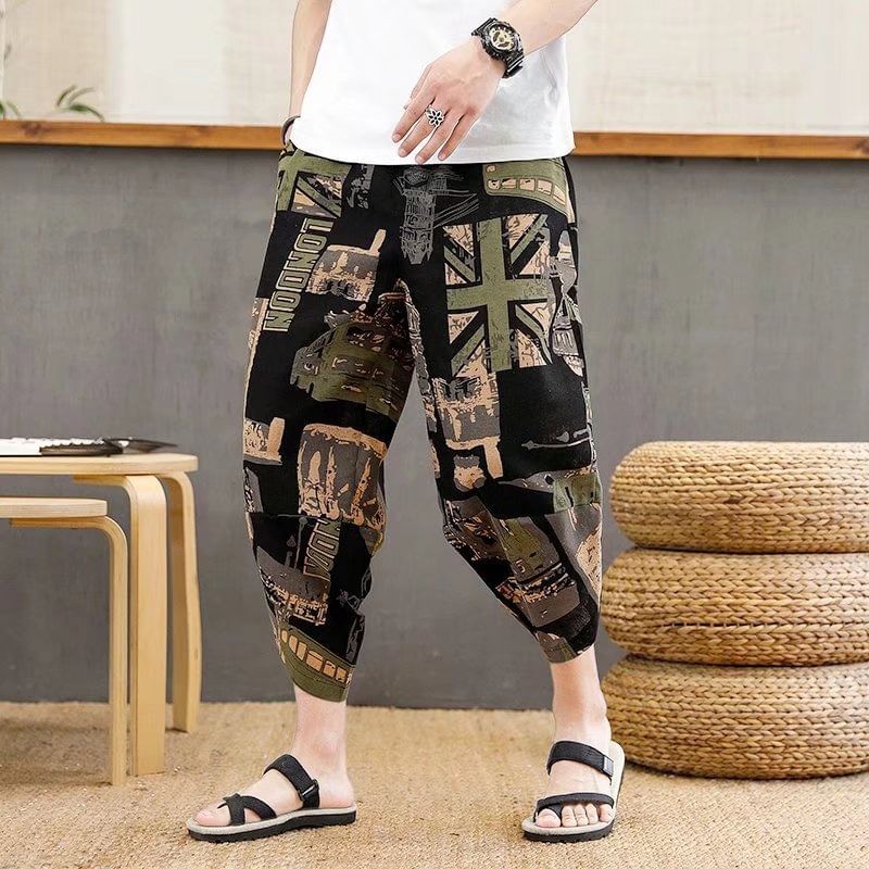 Acrius - Cropped baggy broek met trekkoord en patroonprint