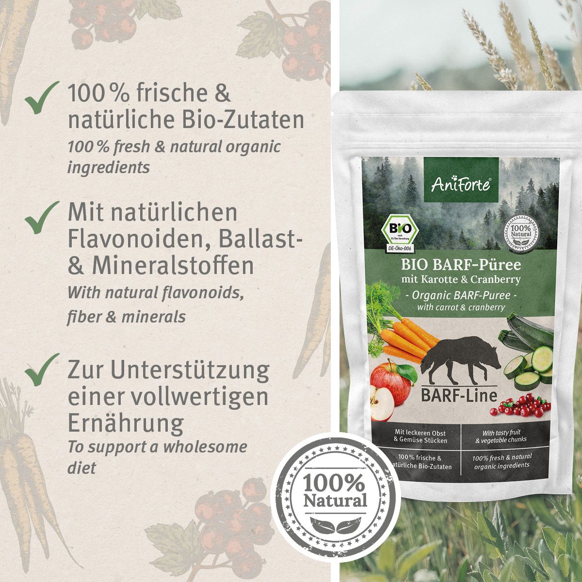 AniForte BIO BARF Püree Karotte & Cranberry 5 x 150g