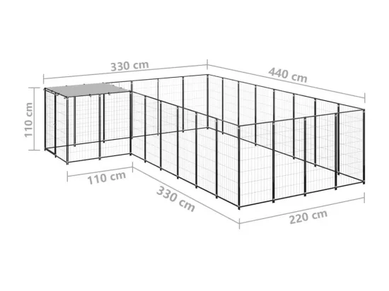 Chenil extérieur cage enclos noire 330 x 440 x 110 cm 02_0000487