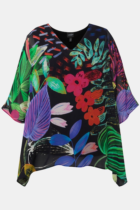 Bluse, doppellagig, Oversized, V-Ausschnitt, Halbarm
