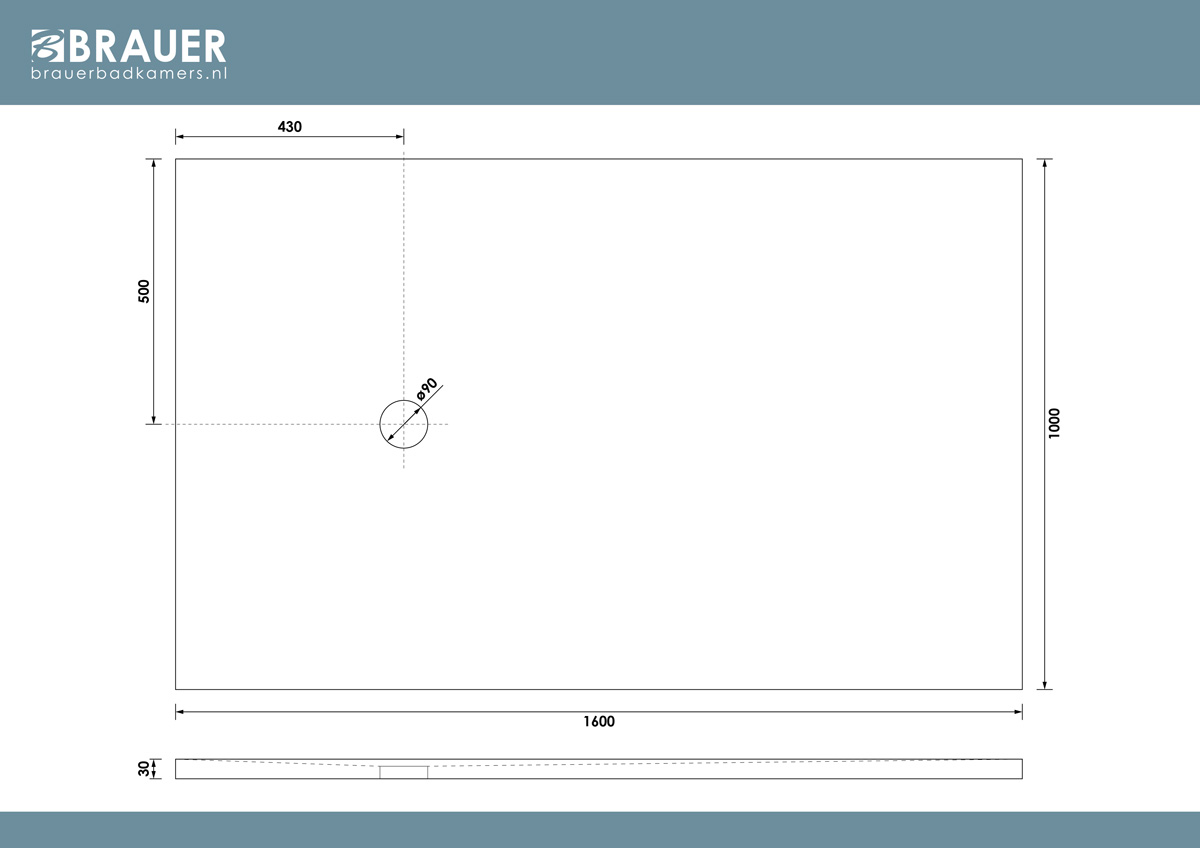 Brauer Asteroid douchevloer 100x160cm mineraalmarmer wit mat