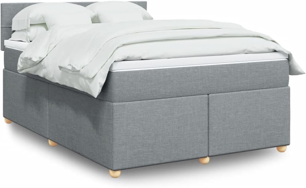 vidaXL Boxspringbett, Doppelbett mit LED Matratze Matratzenauflage, Bettgestell mit Lattenrost Kopfteil, Polsterbett Bett für Schlafzimmer, Hellgrau 140x200cm Stoff