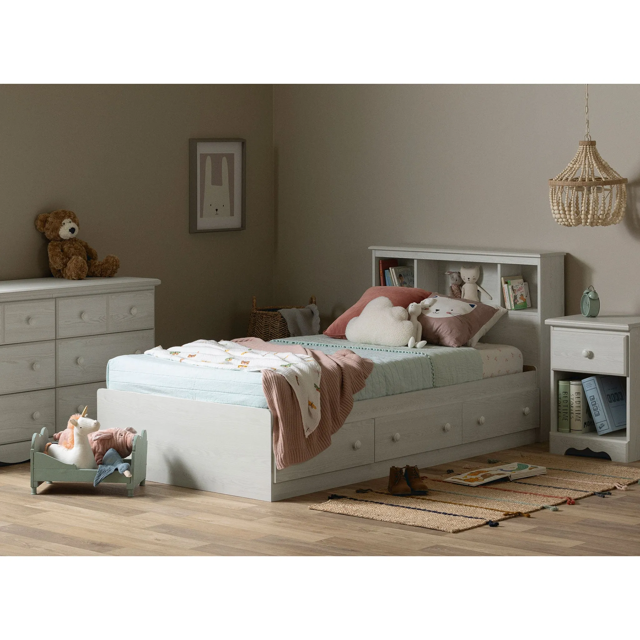 South Shore Ensemble lit et tête de lit - Summer Breeze Pin blanc