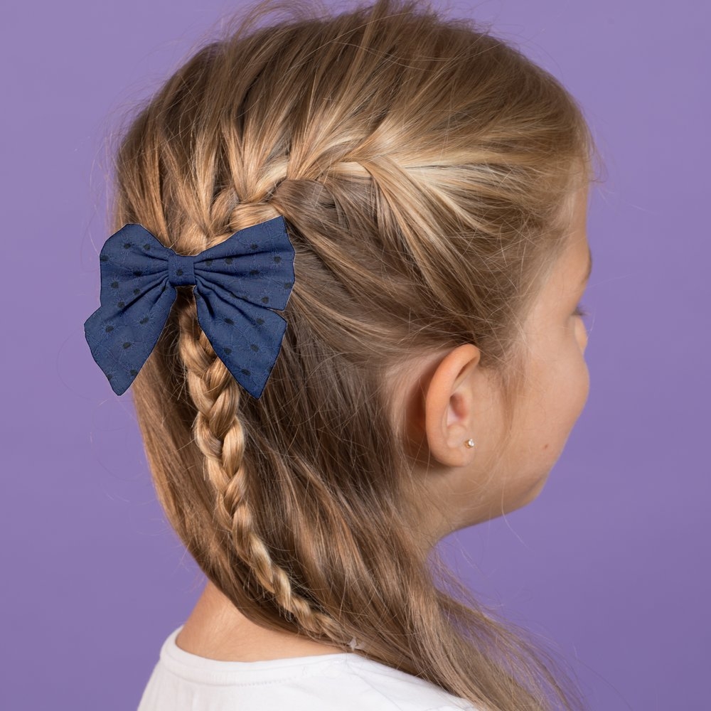 Barrette Noeud Papillon Broderie Anglaise Marine