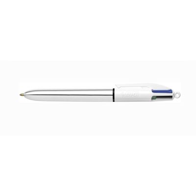 BIC 4 Couleurs Shine - Stylo à bille 4 couleurs - corps argent