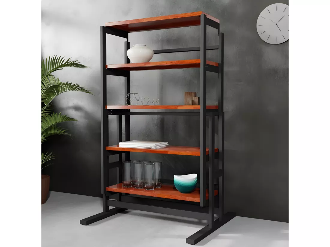 Table modulable en Bois (L120 x l78 x H77,5 cm) convertible en Etagère - style industriel - Couleur Chêne naturel