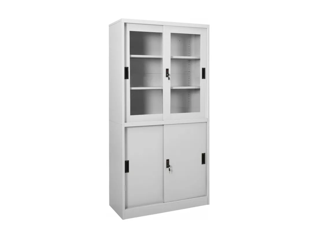 Armoire à bureau porte coulissante Gris clair 90x40x180cm Acier