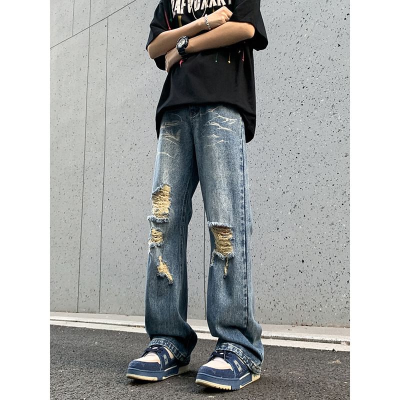 emeisa - Mid Rise Distressed Washed Bootcut Jeans