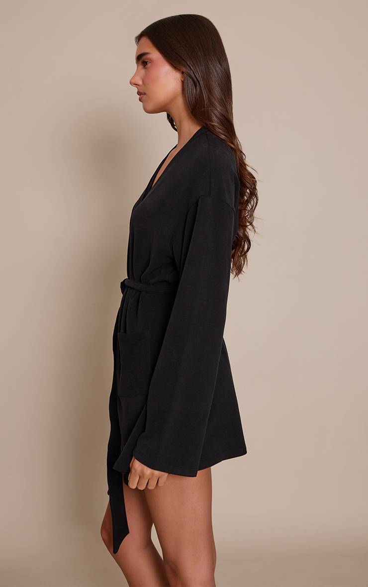 Noir Robe De Chambre Courte Toucher Doux