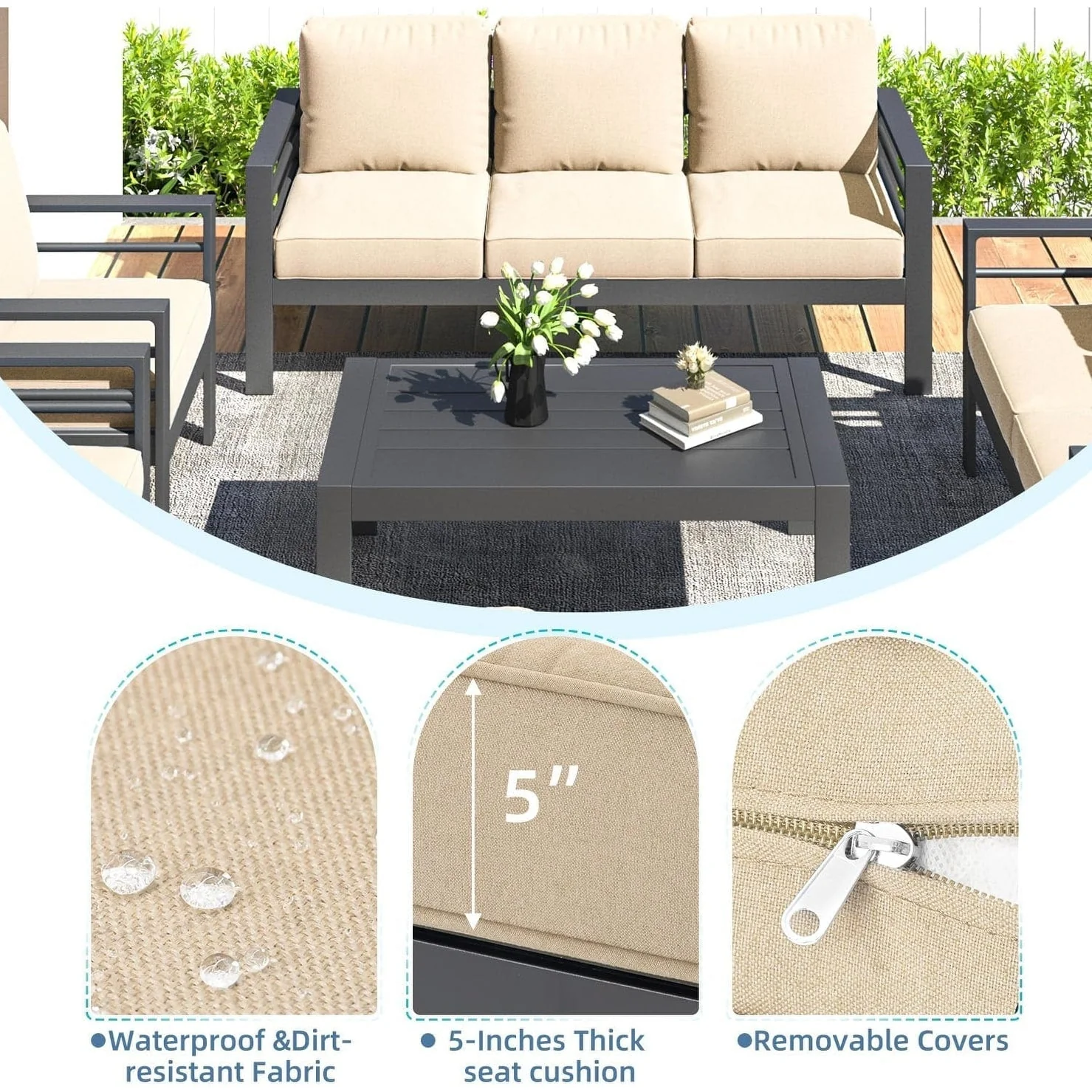 AECOJOY 7 Pieces Aluminum Patio Furniture Set Outdoor Conversation Set