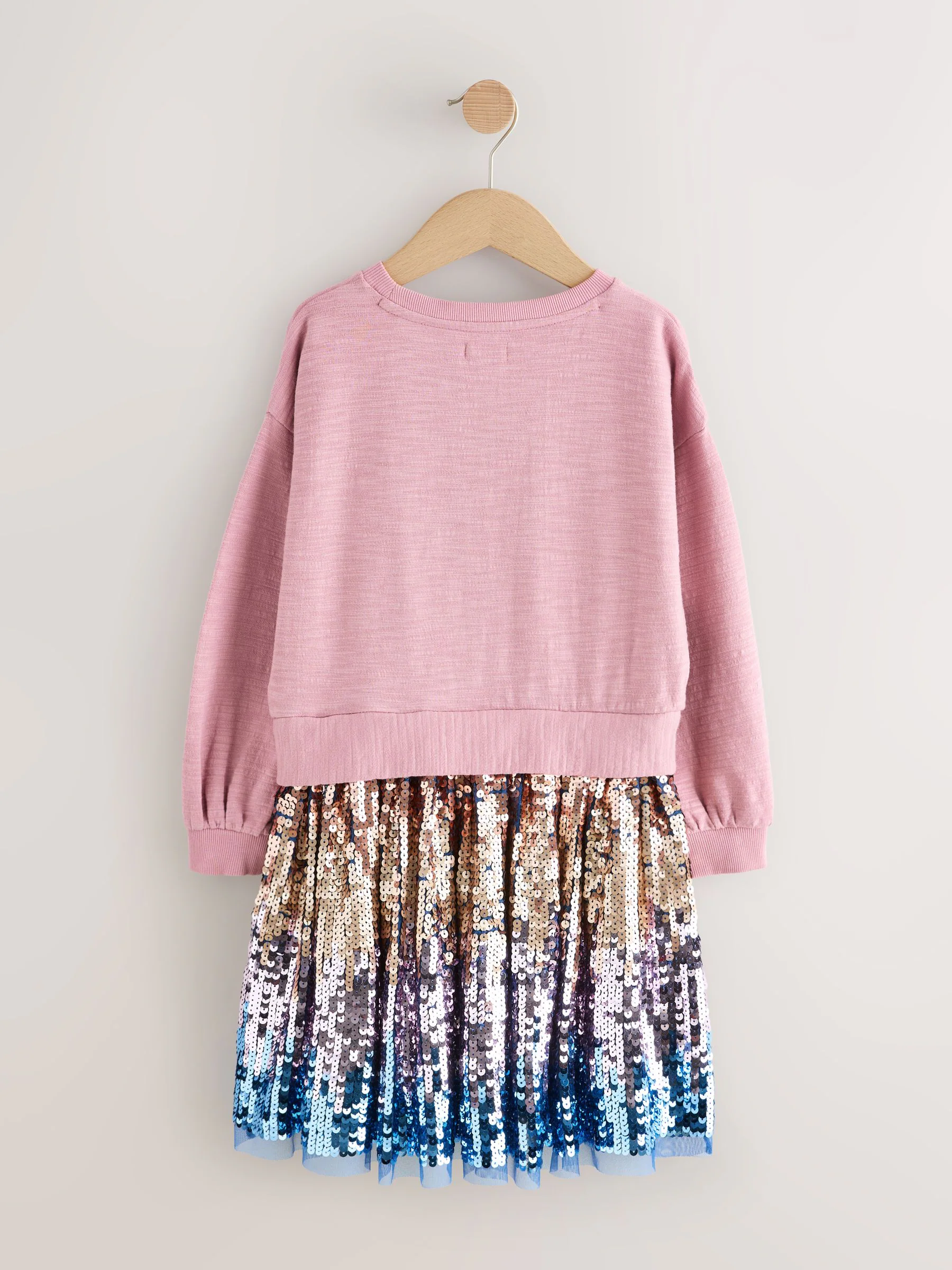 Roze - Jurk met lange mouwen en paillettenrok (3-12jaar)