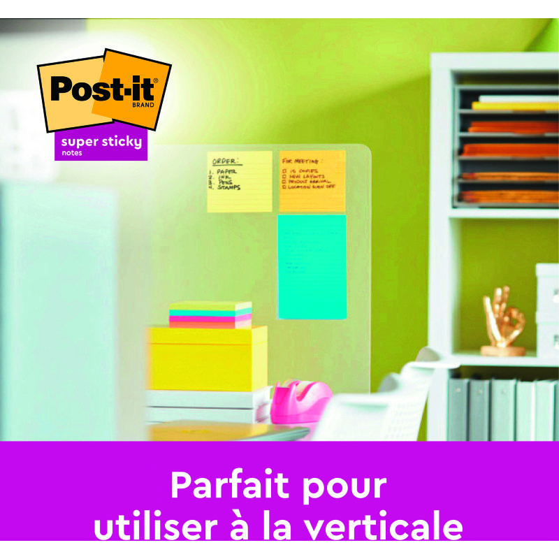 Notes lignées repositionnables couleurs assorties Post-It 102 x 152 mm - bloc de 100 feuilles