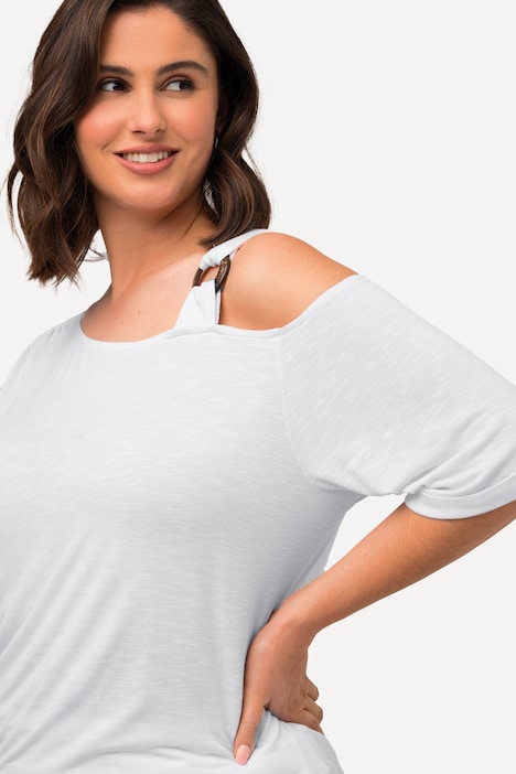 T-Shirt, Cut-Out, gekräuselte Schulter, Halbarm