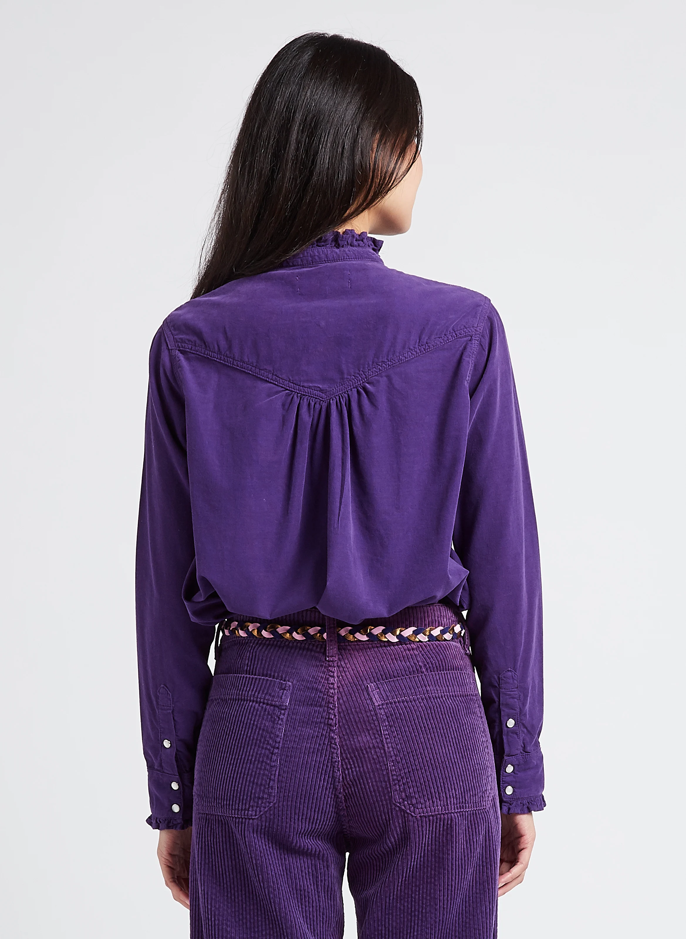 GABY - Chemise col victorien en velours de coton côtelé| Violet
