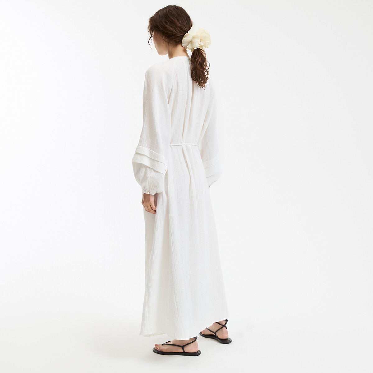 COLEÇÃO LA REDOUTE<br>Vestido longo evasê com decote redondo e mangas compridas
