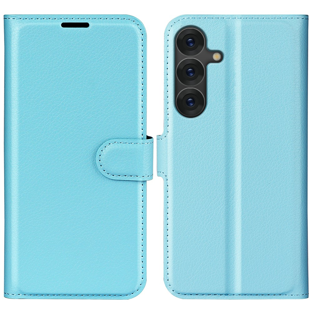 Samsung Galaxy S25 Leder Tasche Flip Cover Litchi Look - Hellblau