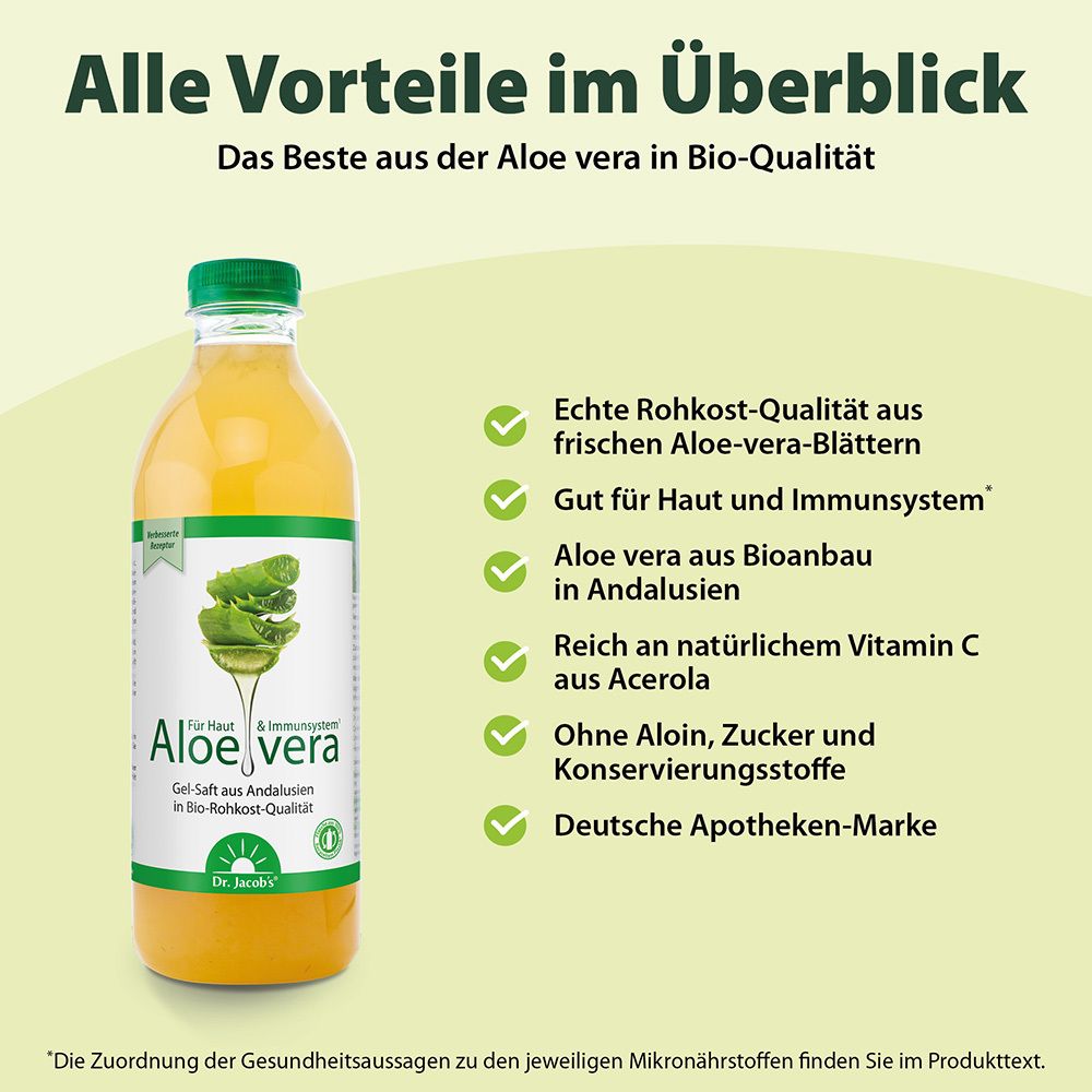 Dr. Jacob's Aloe-Vera-Gel-Saft Bio Rohkost-Qualität Vitamin C Acerola