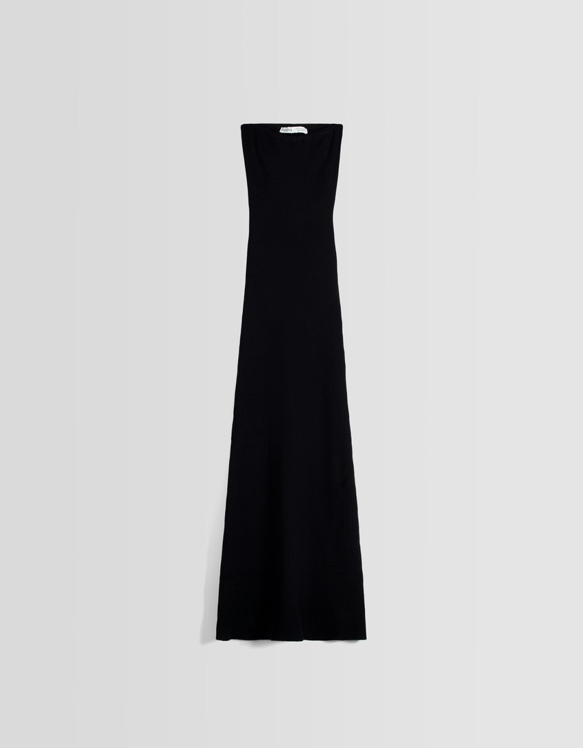 Vestido midi com decote bandeau
