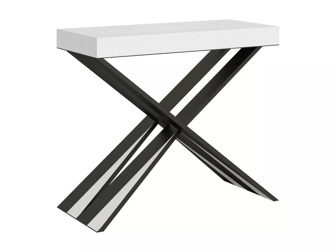 Console extensible 90x40/300 cm Diago Frêne Blanc cadre Anthracite