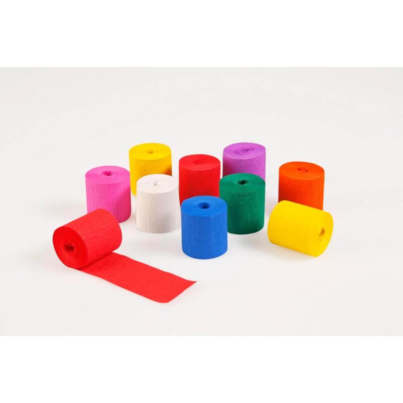 PAPIER CRÉPON IGNIFUGÉ, 10 bandes au format 5cmx10m - Assortiment mixte