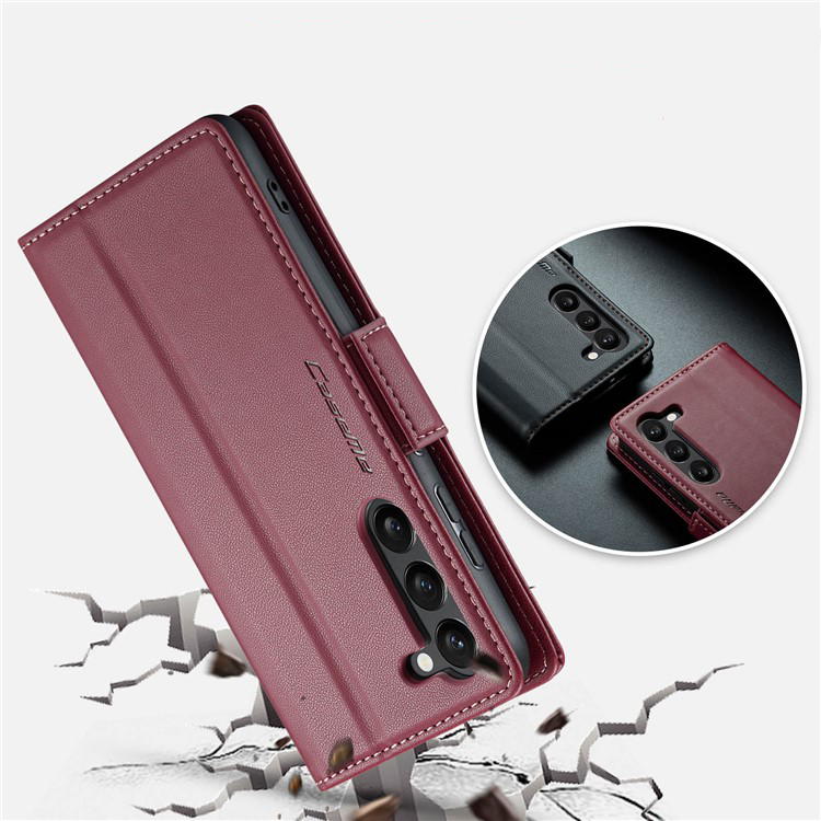 Samsung Galaxy S24 Leder Tasche Flip Wallet Etui mit Kartenfächern Litchi Look (RFID Schutz) - Rot