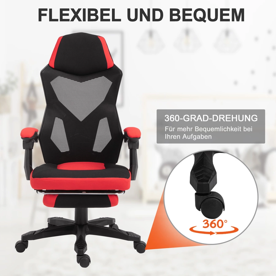 Vinsetto Gamingstuhl mit Fußstütze schwarz, rot
