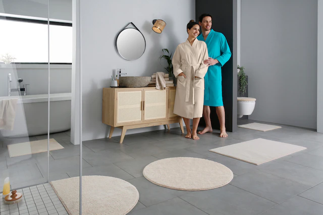 GOODproduct Badematte »Vanessa, Badvorleger, Badezimmer Teppich« Höhe 10 mm rutschhemmend beschichtet fussbodenheizungsgeeignet | schnell trocknend | strapazierfähig Badteppich, weiche Haptik, unifarben