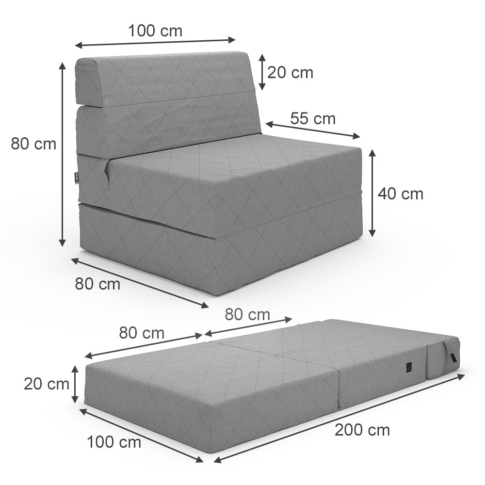 Vicco Sofa Lima Grau 100 cm mit Schlaffunktion