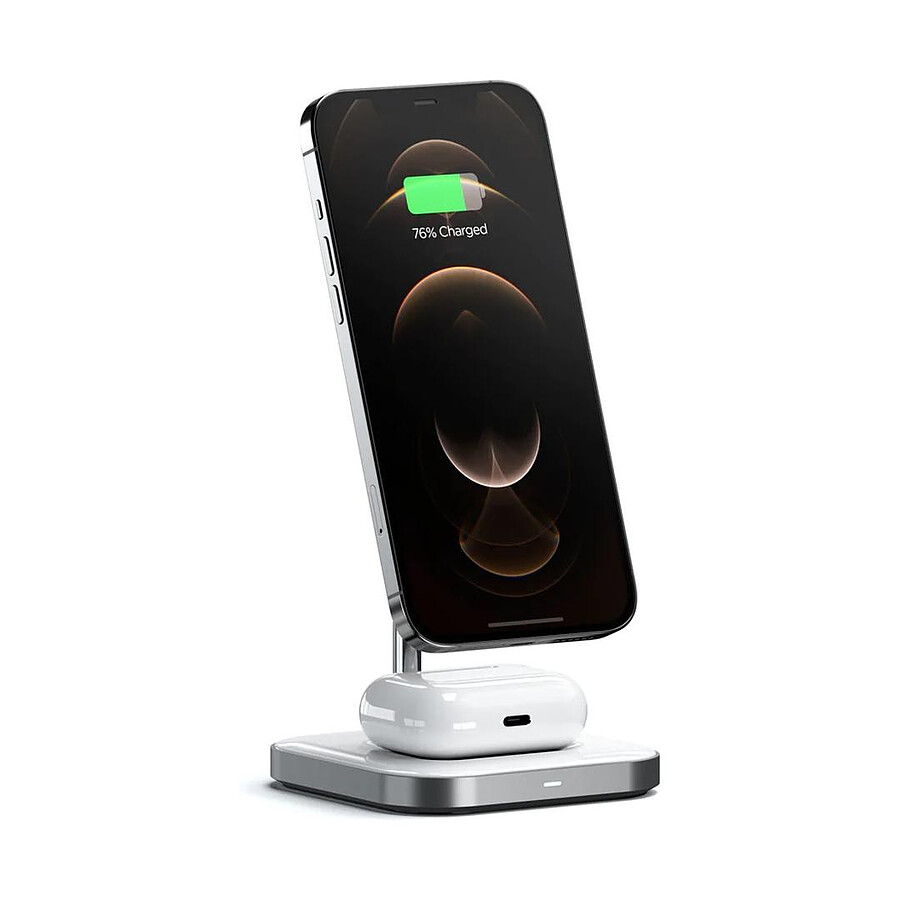 SATECHI Stand de Charge sans fil 2-en-1 en 7.5W pour iPhone 12/13 - Gris