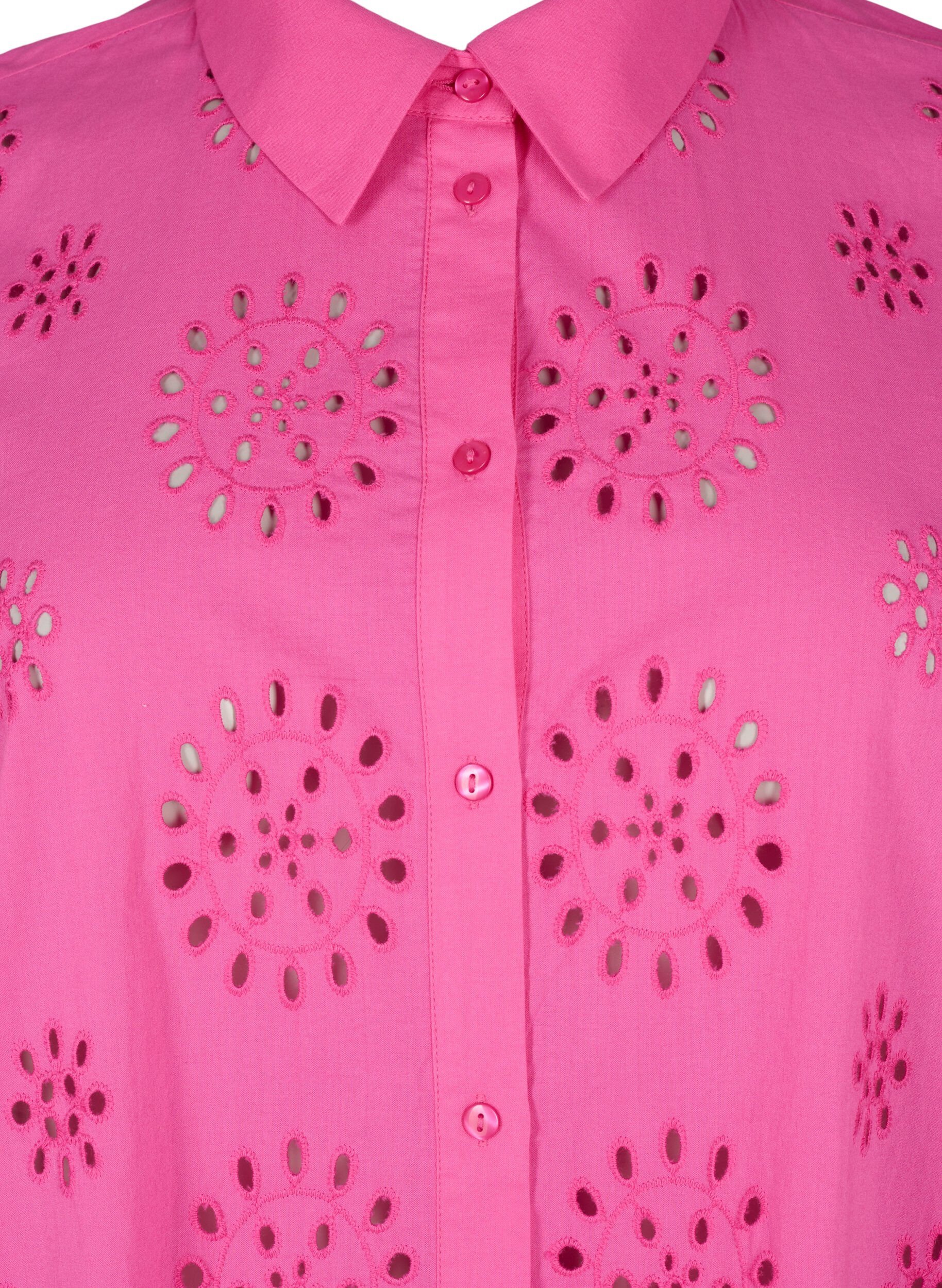 Skjortebluse med broderi anglaise og 3/4 ærmer