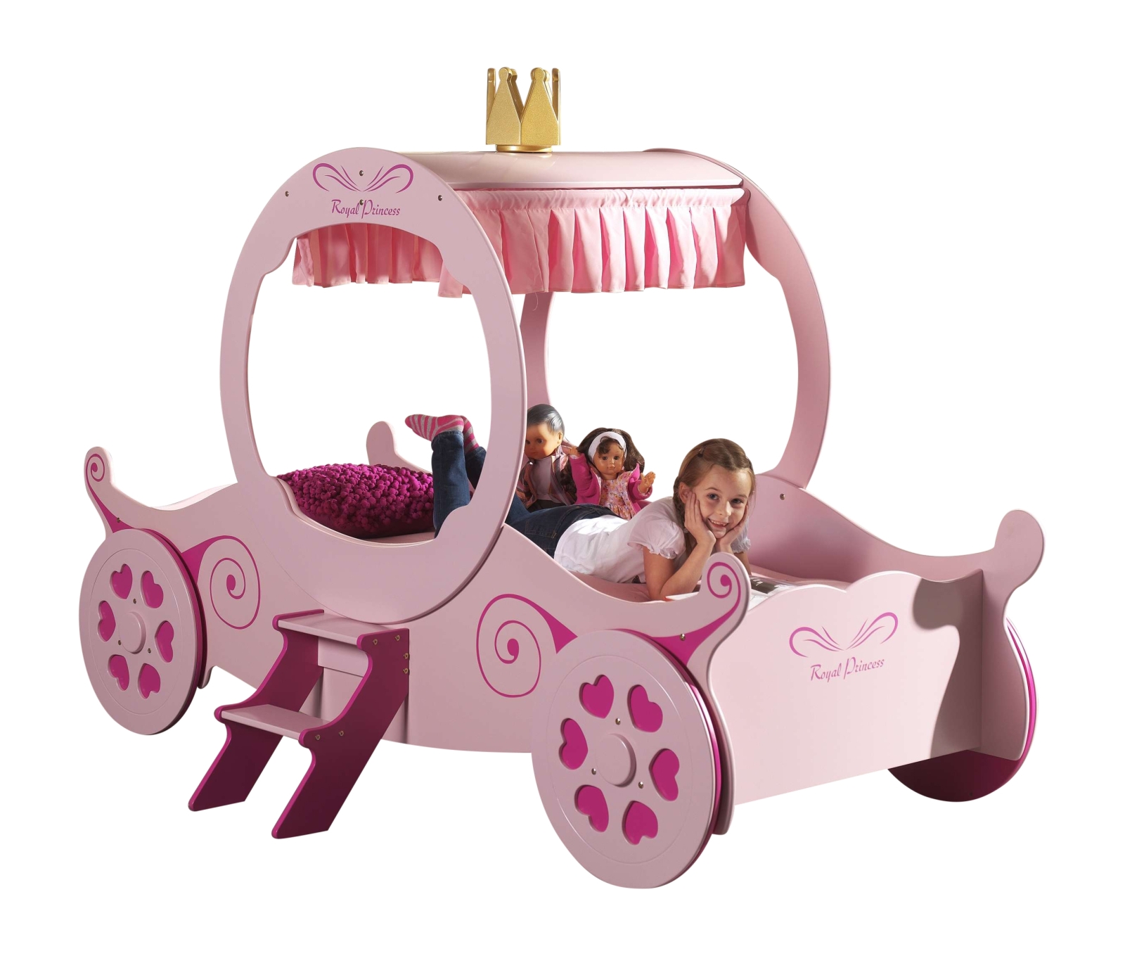 Kinderbett KUTSCHE - rosa - mit Dach - 90x200 cm