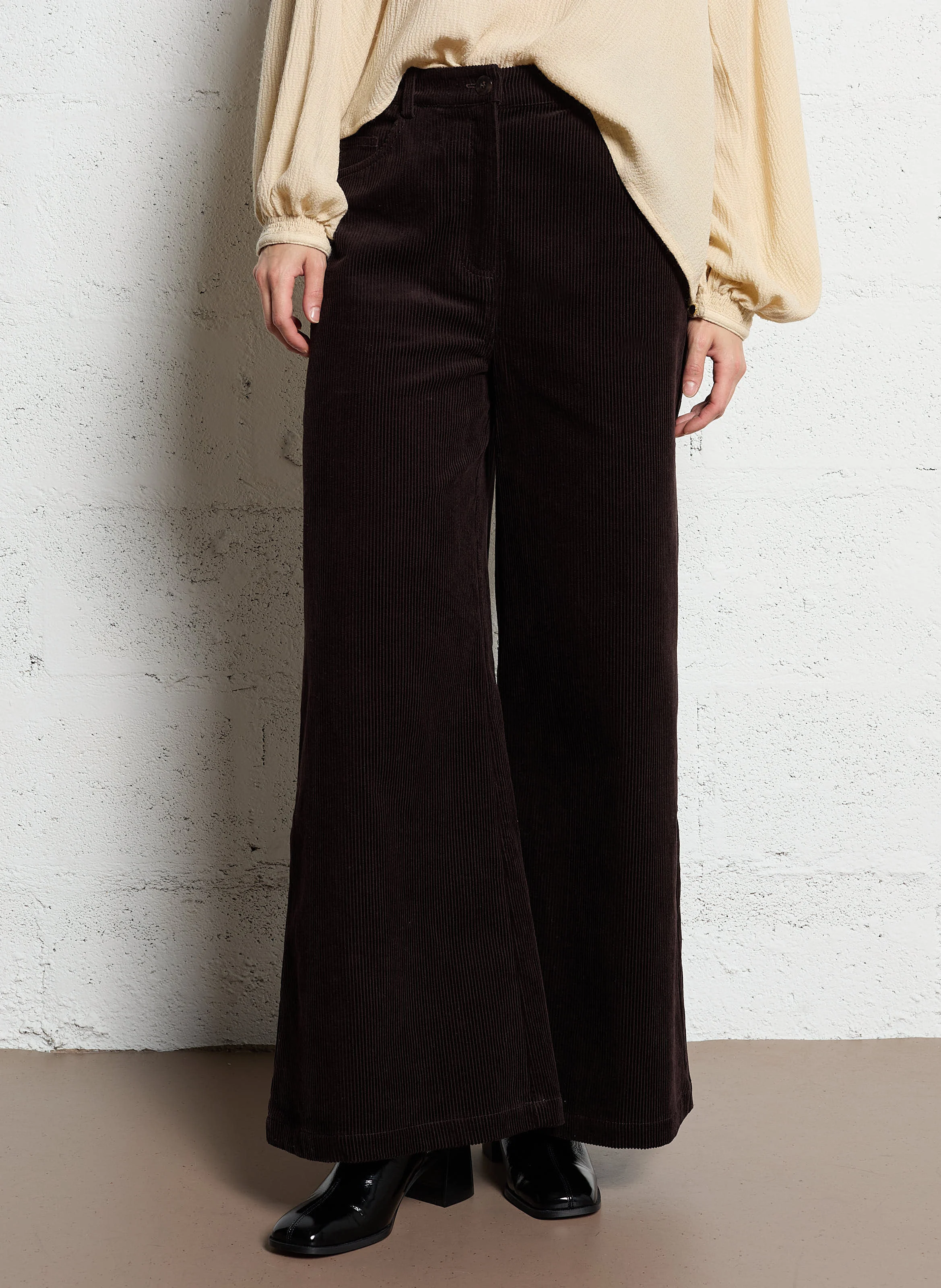 RANSTIN - Pantalon large en velours côtelé | Marron