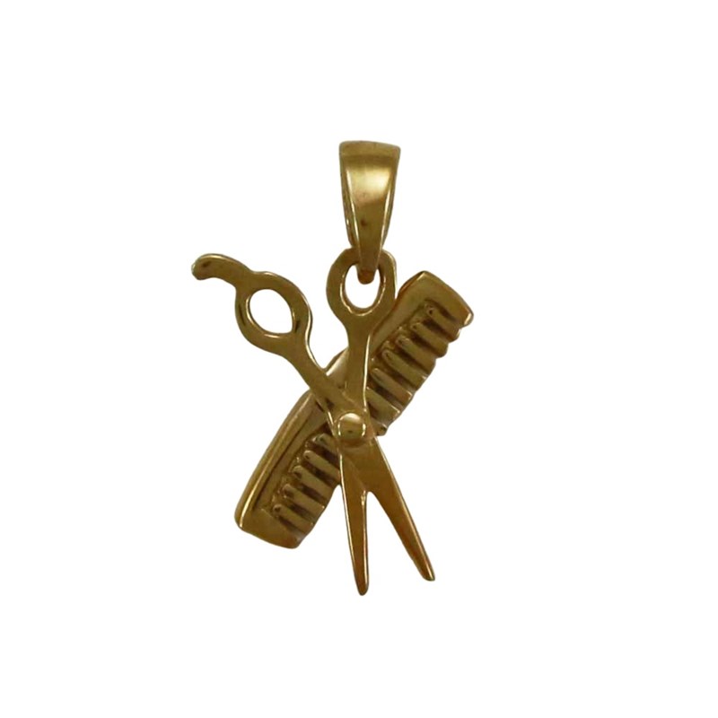 Pendentif ciseaux et peigne croisés, pendentif coiffeur - Plaqué or