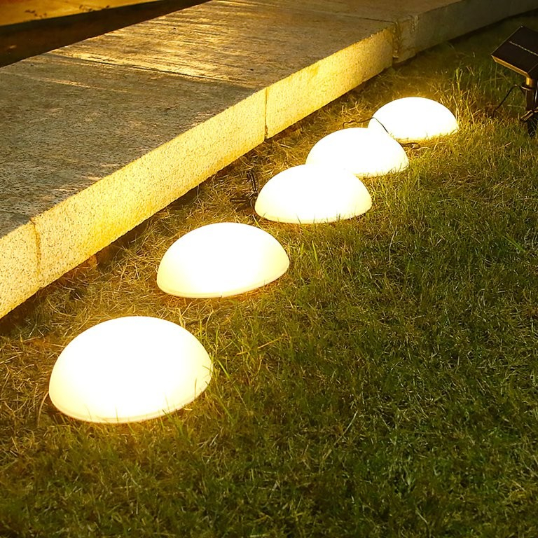 (5er Set) Runde LED Solar Lampe Outdoor Gartenleuchte mit Dämmerungssensor   Erdspiess (IP65) - Warmweiss