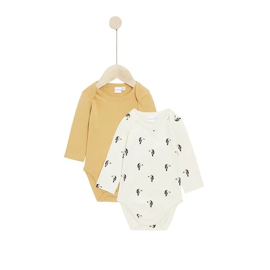 Lot 2 bodies manches longues en coton recyclé   Beige/Camel        de               P'tit bisou