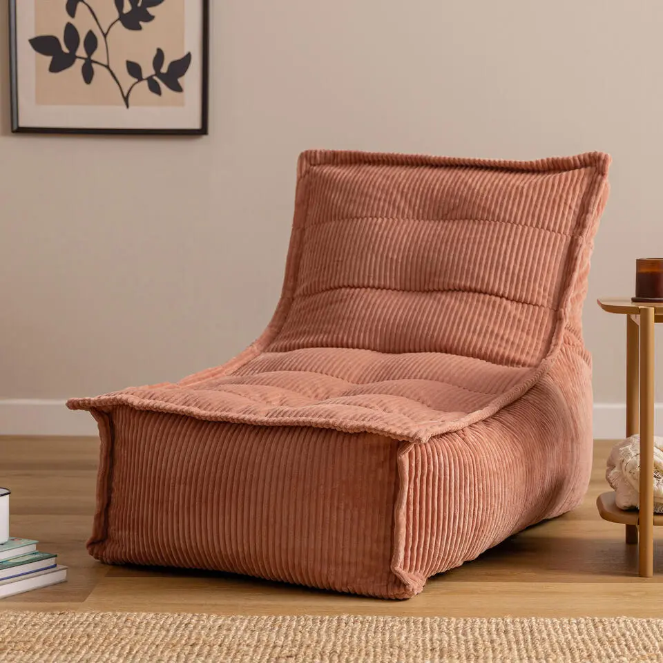 icon - Dolce Lounge Zitzak - Ligstoel - Ribfluweel Fauteuil - Oud roze
