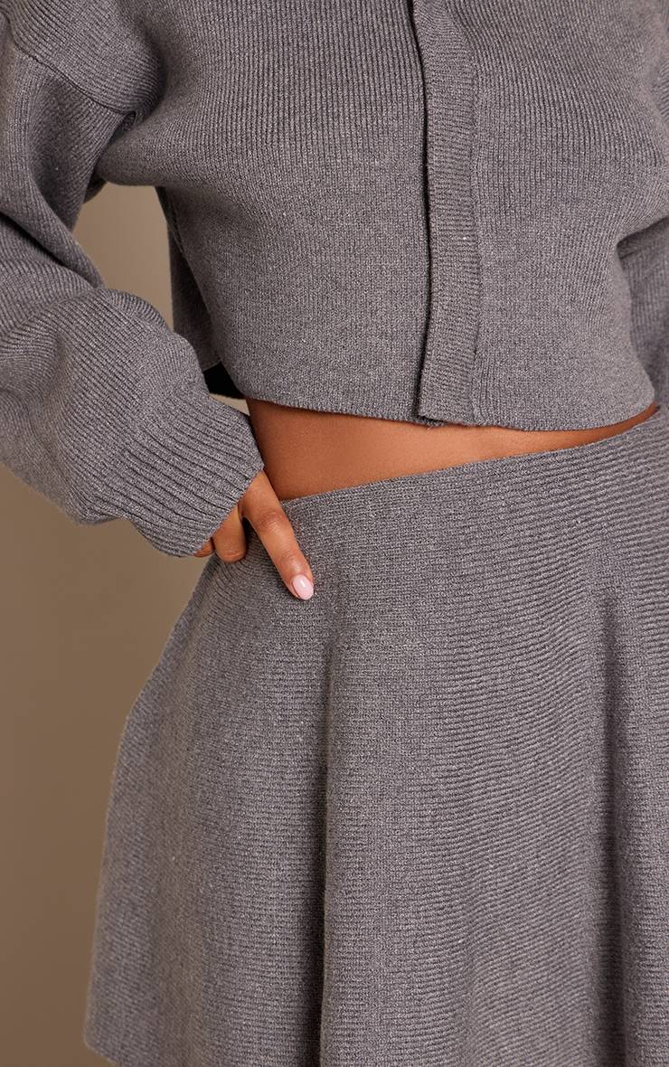 Gris Chiné Mini Jupe Fluide En Maille Côtelée Petite Taille