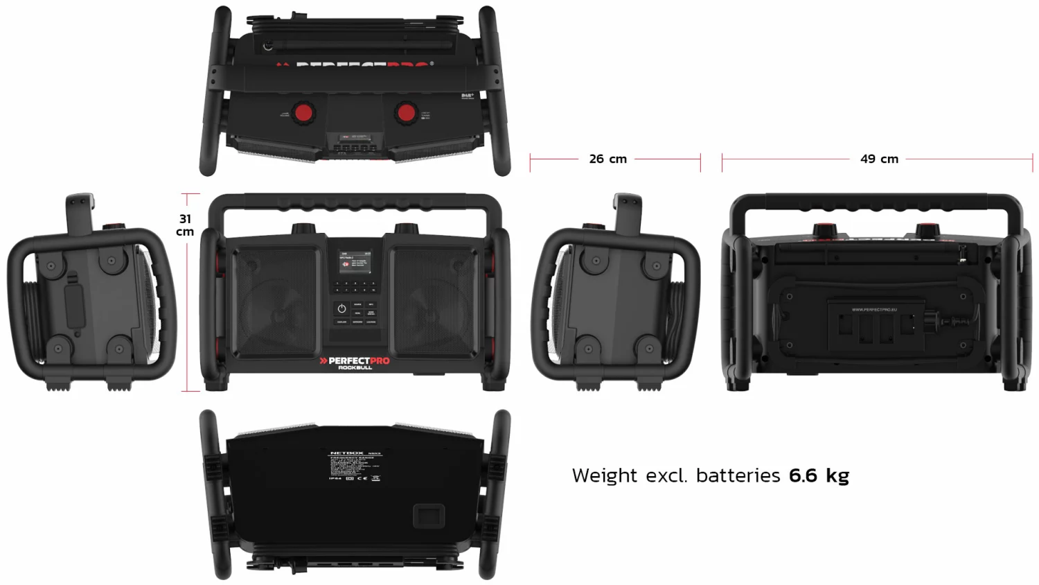 PerfectPro RB2 Rockbull Bouwradio - FM RDS - DAB  - aux-in - werkt op netstroom & batterij