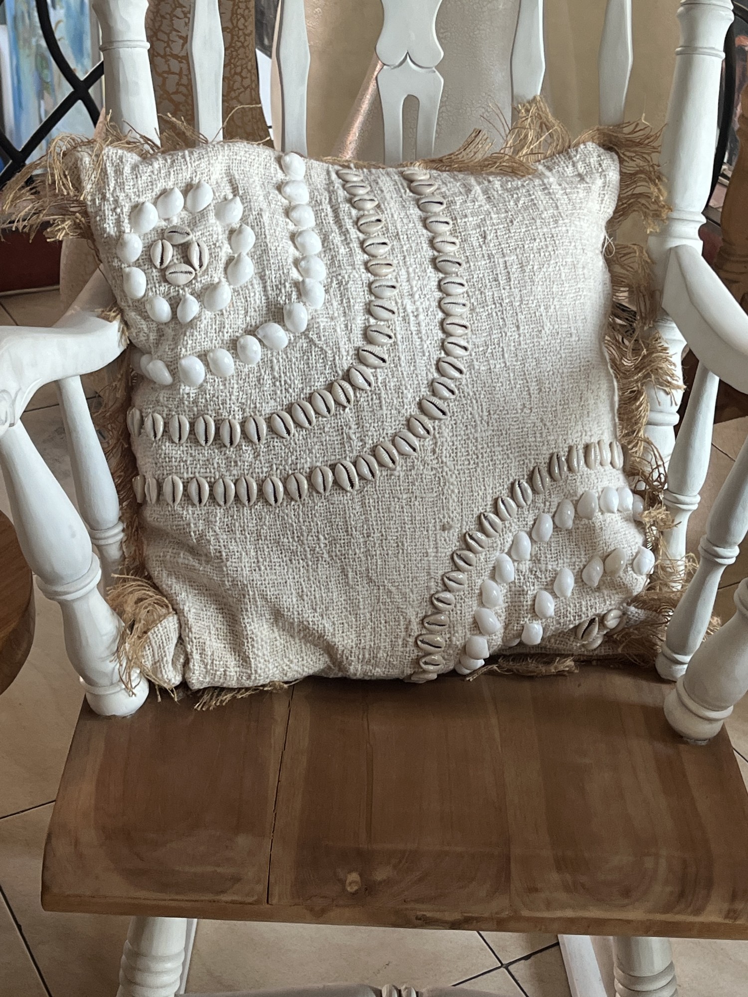 Kissen 'Suka' mit Füllung, beige/weiß, B 40 cm, H 40 cm von fischer's lagerhaus
