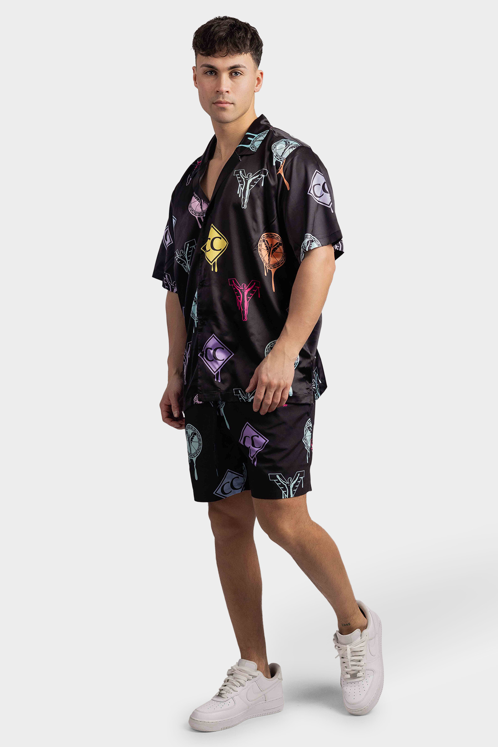 Carlo Colucci C4732 201 Logo Print Shirt Heren Zwart