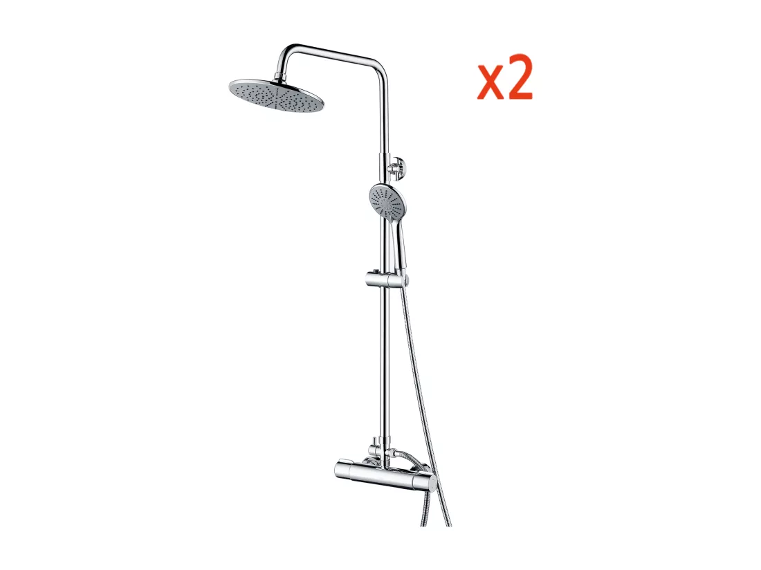 2pcs Colonne de Douche Thermostatique Chromé Ensemble Douche Ronde en Laiton Système de Douche Hauteur Réglable Douchette avec 3 Jets D'eau