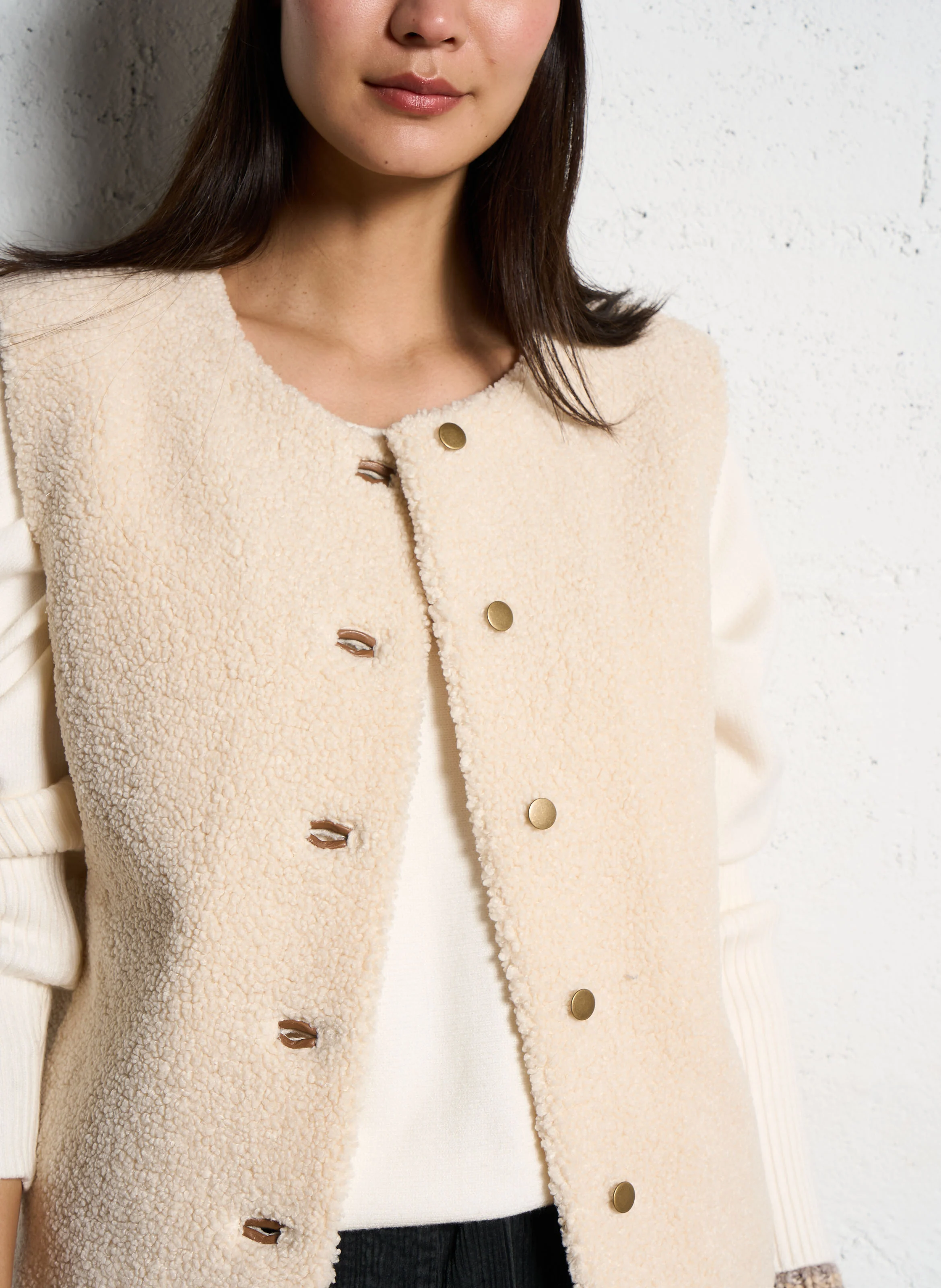 BROOKLYN - Veste droite col rond molletonnée | Beige