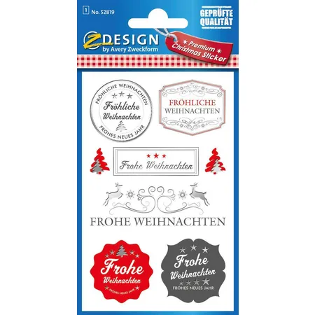 Avery Zweckform Z-Design 52819 Weihnachtssticker, Schriftzüge, 1 Bogen/6 Sticker